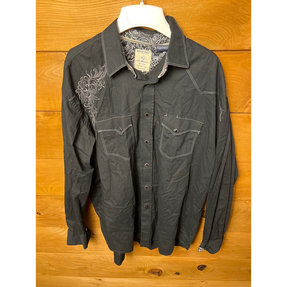 Rough Stock‎ Panhandle Slim Western Shirt Mens XL Embroidered Black Rockabilly